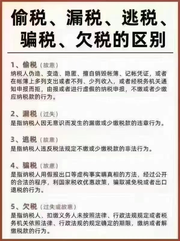 偷税、漏税、逃税、骗税、欠税 这五种有什么区别？-企贝网